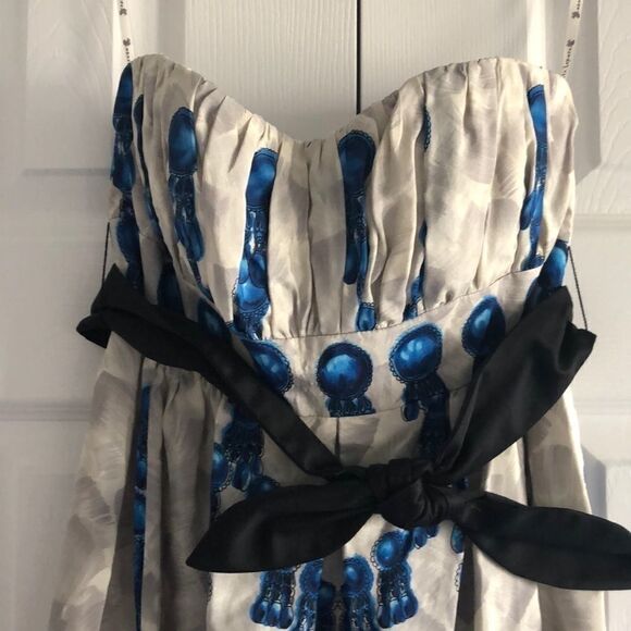 NANETTE LEPORE Grey and Blue Silk Strapless Dress Cocktail Dress Size 6 - Picture 2 of 8